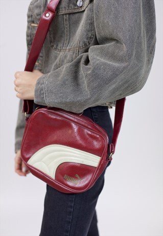 VINTAGE PUMA RED LEATHER SPORTS BAG