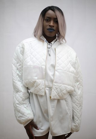 ALL WHITE CROP BOMBER JACKET