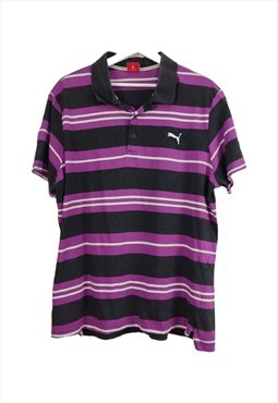 Vintage Puma Stripes Poloshirt in Purple XL