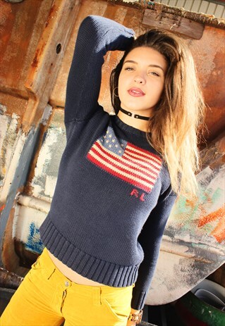VINTAGE RALPH LAUREN NAVY KNITTED JUMPER