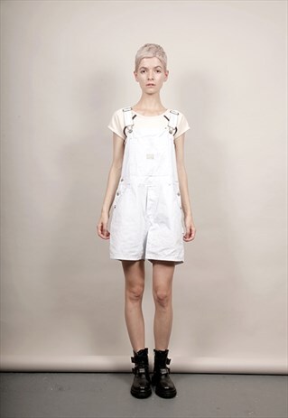 VINTAGE 90'S OLD NAVY BLUE BLEACH DENIM DUNGAREE SHORTS