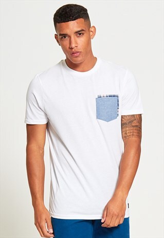 MENS BRAVE SOUL WHITE CREW DOUBLE POCKET T-SHIRT
