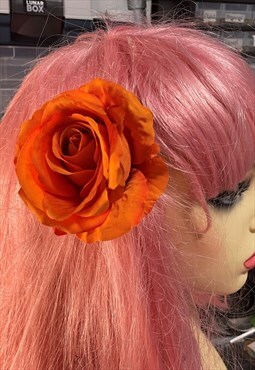 Orange Rose Hair Flower Clip