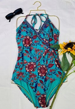 Vintage 90's Halter Neck Paisley Mandala Patterned Swimsuit