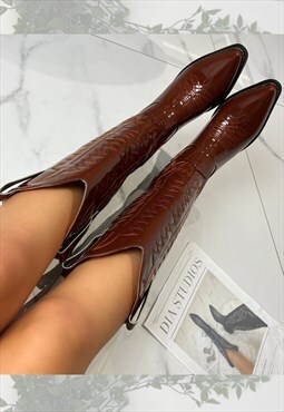 Cowboy Boots Brown Mid Calf Western Cowgirl boots