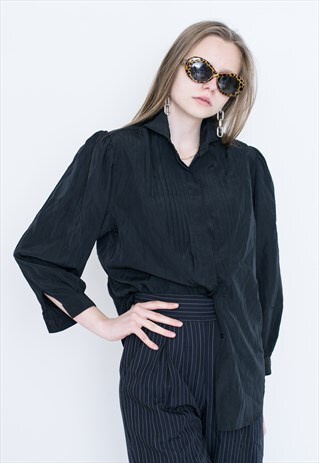 VINTAGE BLACK LONG SLEEVE RETRO LONG SHIRT
