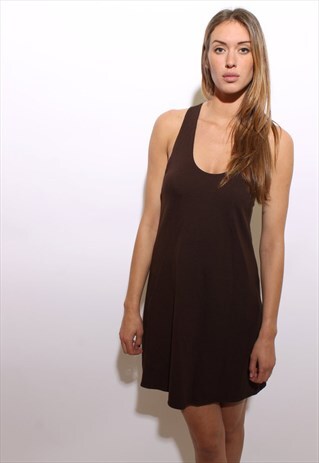 VINTAGE 1990'S 90'S BROWN RACERBACK MINI TANK VEST DRESS M-L
