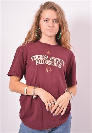 VINTAGE ADIDAS TEXAS STATE BOBCATS T-SHIRT TOP MAROON