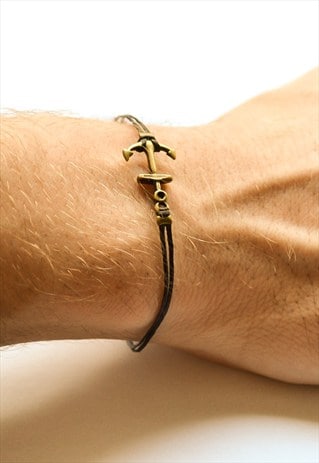 ANCHOR BRACELET FOR MEN, BRONZE ANCHOR AND BLACK CORD
