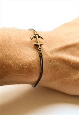 Anchor bracelet for men bronze charm black cord gift for him