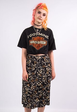 VINTAGE 90'S BLACK FLORAL MIDI SKIRT