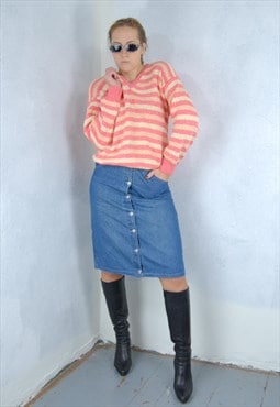 Vintage y2k crochet baggy stripped light cool jumper in pink