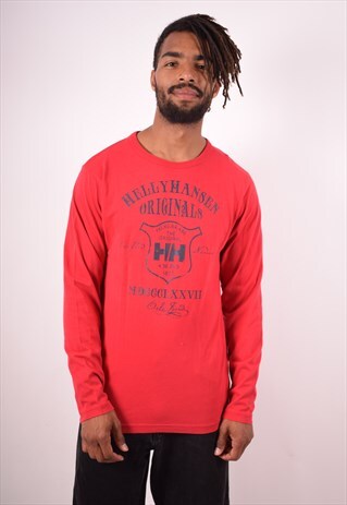 HELLY HANSEN MENS VINTAGE TOP LONG SLEEVE MEDIUM RED 90S