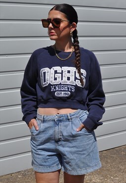 90's vintage USA reworked High school cropped sweatshirt