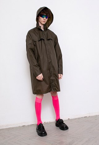 VINTAGE HELLY HANSEN RAINCOAT KHAKI BROWN WINDBREAKER COLLAR