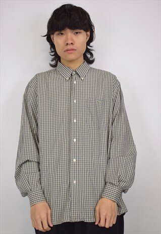 VINTAGE 90S LACOSTE GREY AND BLACK CHECK SHIRT