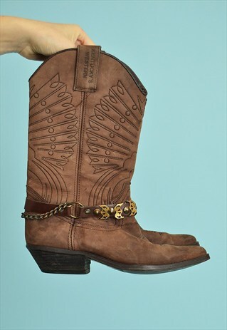 VINTAGE 90'S RETRO REAL LEATHER SUEDE COWBOY BOOTS