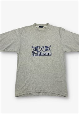 Vintage 90s Fishbone Embroidered T-Shirt Grey Medium BV20467