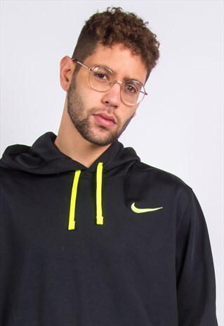 NIKE BLACK HOODIE HOODED SWEATSHIRT NEON TRIM
