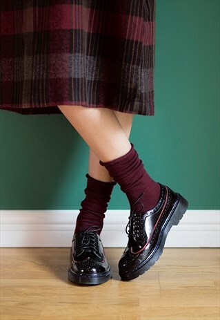 GENUINE LEATHER BROGUE PLATFORM SHOES