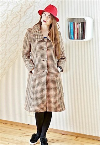 VINTAGE ITALIAN BROWN CHECKED COAT