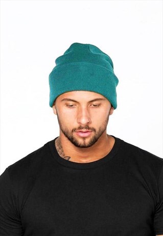ESSENTIAL CUFFED BEANIE HAT - MINT TEAL BLUE