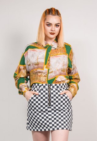 90'S VINTAGE GREEN SCENERY PRINT SHIRT