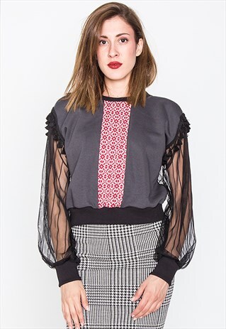 DARK GREY JUMPER WITH MESH SLEEVES AND BACK