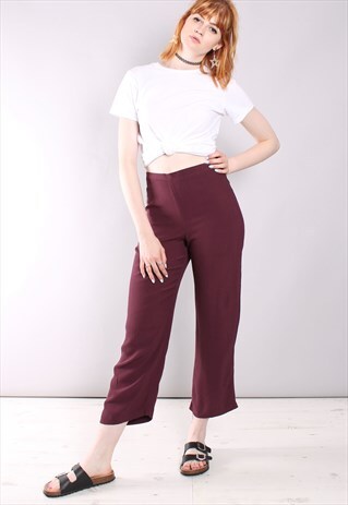 VINTAGE 90S MAROON CROPPED BELL BOTTOM TROUSERS
