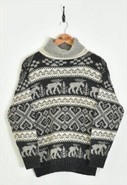 Christmas Turtle Neck Patterned Knitted Sweater Grey Small
