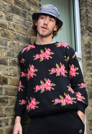 VINTAGE / 80'S / BLACK PATTERNED JUMPER