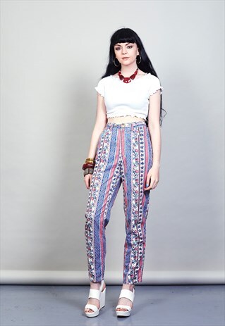 VINTAGE 90'S FLORAL DENIM PATCHED POCKET TROUSERS
