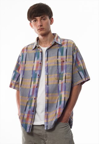 VINTAGE PATAGONIA SHORT SLEEVE 90S BEIGE PURPLE STRIPED