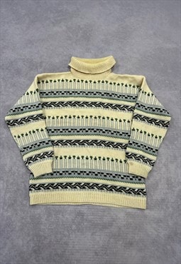 Vintage Knitted Jumper Abstract Patterned Roll Neck Sweater