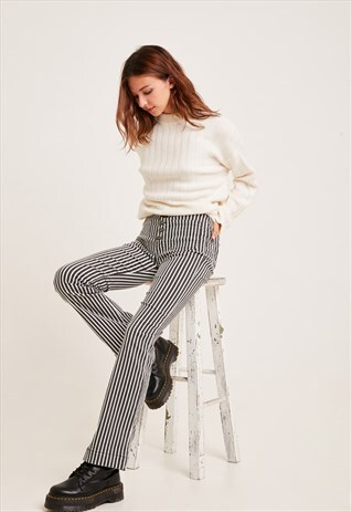 PALAZZO JEANS IN BLACK AND WHITE STRIPES