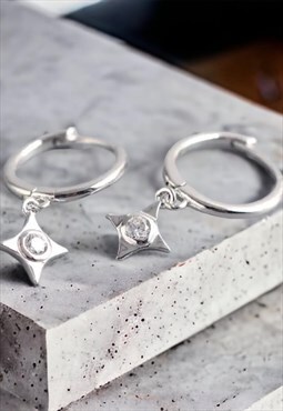 Sterling silver Geometric Drop Hoop earrings for men