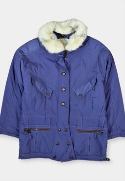 Vintage Women's Coat with Fur Lined Collar Purple