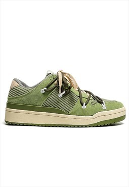 Faux leather striped sneakers double lace trainers in green