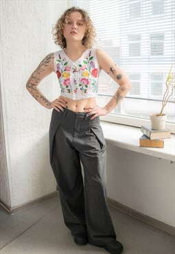 Vintage 70's White Cotton Embroidered Crop Top