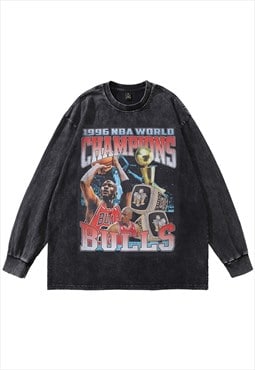 NBA t-shirt 1996 vintage poster tee long sleeve Bulls top
