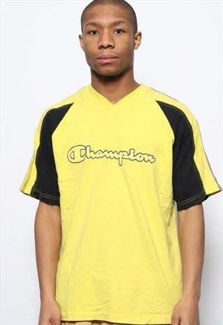 VINTAGE CHAMPION TAPE LOGO T-SHIRT YELLOW