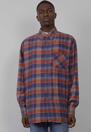 VINTAGE 90'S MARLBORO CLASSICS ORANGE FLANNEL CHECK SHIRT