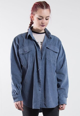 BLUE CORDUROY CORD OVERSIZE BOYFRIEND SHIRT