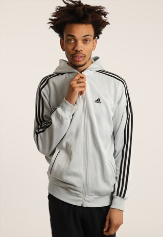 VINTAGE ADIDAS EMBROIDERED LOGO ZIPPED HOODIE