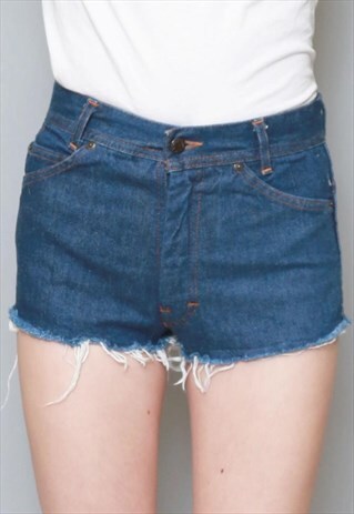VINTAGE 1970'S DARK BLUE RAW HEM DENIM SHORTS