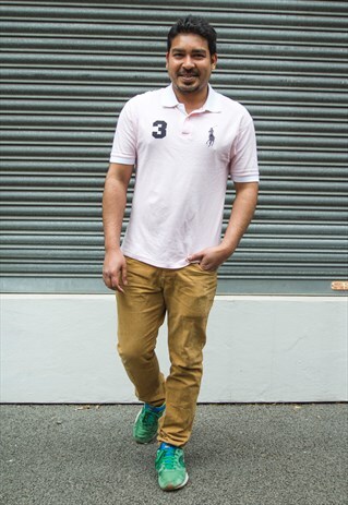 RALPH LAUREN PINK POLO T-SHIRT (MEDIUM-LARGE)