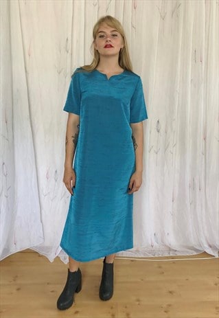 BLUE MIDI STRAIGHT LINE DRESS