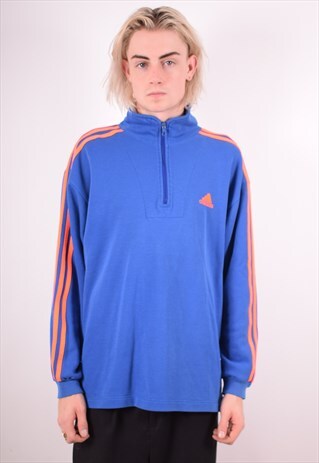 ADIDAS MENS VINTAGE SWEATSHIRT JUMPER LARGE BLUE 90S
