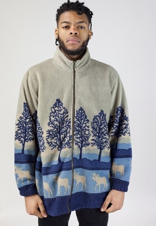 VINTAGE SNOW SCENE PATTERNED FLEECE