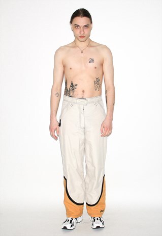 VINTAGE 90S STRAIGHT TROUSERS IN BEIGE / ORANGE